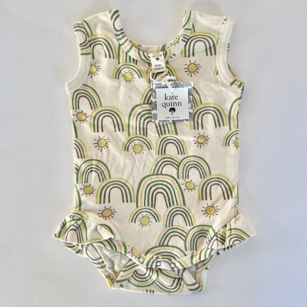 kate quinn Cream Bodysuit with Green and Yellow Rainbows